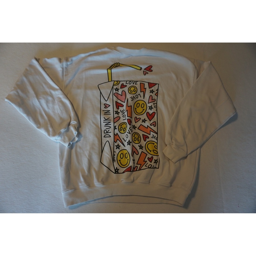 BuddyLove Devon Drunk In Love‎ Graphic Sweatshirt White Cotton Crew Neck Small
